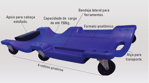 Carro Esteira Azul Para Mecânico C/ Encosto Capacidade 150kg 1