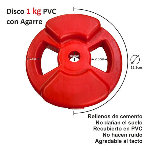 FDN Set Discos 17kg Tipo Body Pesas C/agarre Pvc 30mm Gym P 1