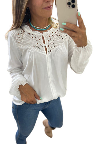 The Big Shop Blusa Broderie Con Botones Mujer 0