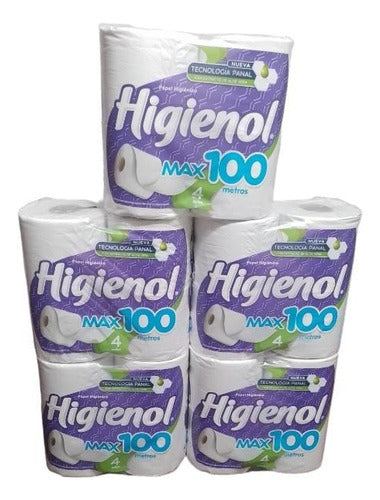 Papel Higiénico Higienol Max 100mts 4 Rollos Pack X 5 Paq 0