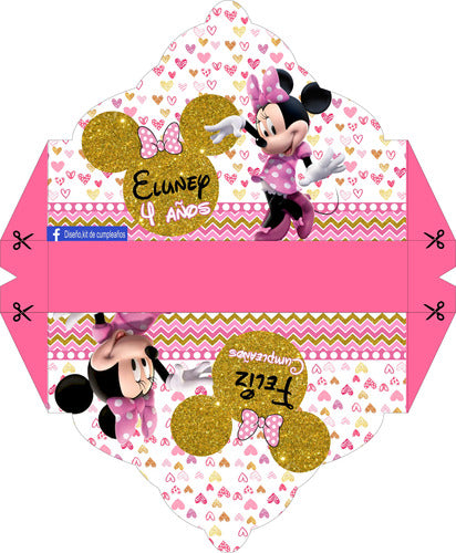 Diseño Kit de Cumpleaños Minnie Dorada Kit Impreso Personalizado P/15 Niños 2