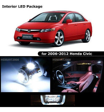 Honda 6pcs Cool White LED Interior Bulb Kit for 2006 - 2012 Civic Coupe Sedan 1