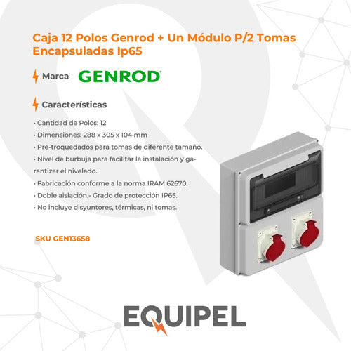 Caja 12 Polos Genrod + Un Módulo P/2 Tomas Encapsuladas Ip65 1