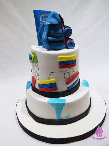 Torta Viaje Paises Pasaporte Mochilero - Cumpleaños Eventos 1