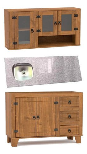 Kapan Under Counter + Wall Cabinet Wood + Left Grey Granite Sink 0