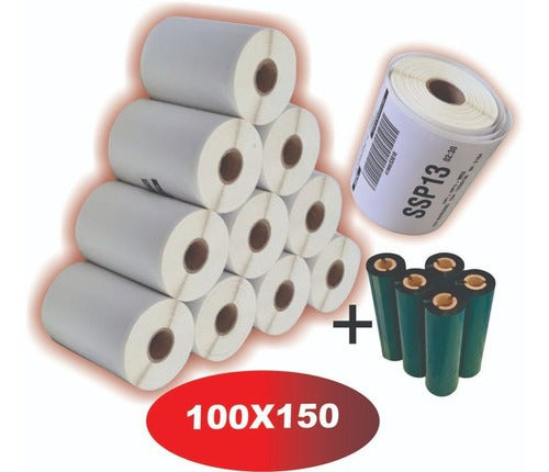 Kit 10 Rls Etiqueta 100x150mm + 5 Ribbons Cera 1