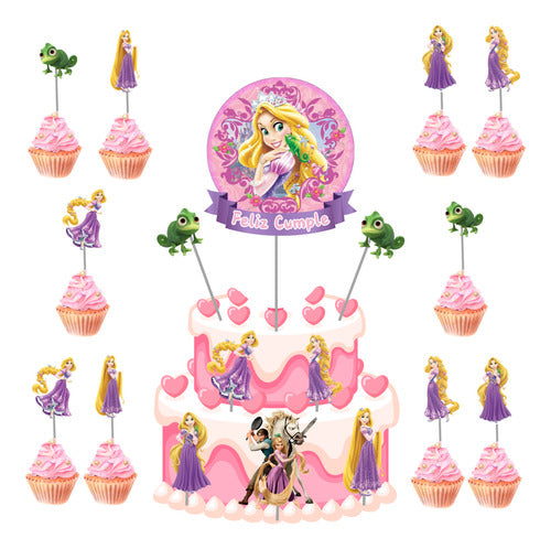 My Sol Kit Cumple Rapunzel Adorno Torta Banderin Toppers Cupcakes 2