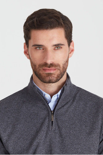 Sweater Macowens Half Zip Light Gray Men 609260141042 3