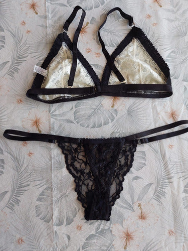 Lace Triangle Set with Adjustable Straps and Thong 2