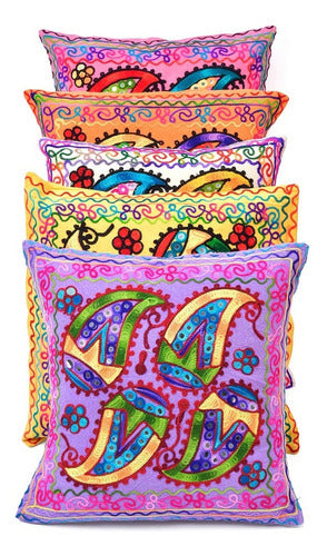 Handmade Decorative Embroidered Pillow Cover from India 40x40 cm 21