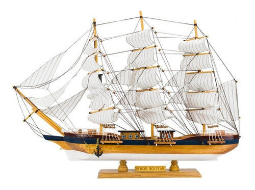 Miniatura Barco Navio Veleiro Madeira Janelas Simon Bolivar 0