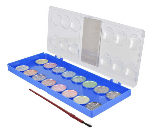 Diwen Glitter Watercolor Set of 16 Colors with Brush 0