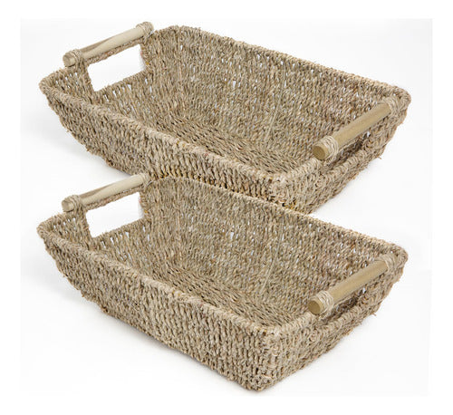 Homestead Natural Seagrass Baskets with Wooden Handles 0