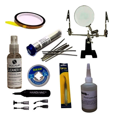 Kit Salva Chip Malha Fluxo Dessolda Kapton Lupa Pinça Vacuo 0