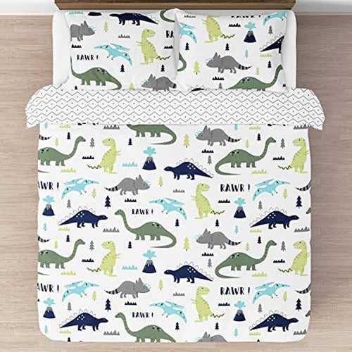 Sweet Jojo Designs Dinosaur Full/Queen Bedding Set - 3 Pieces with Marine Green Accents 0