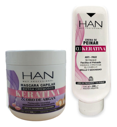 Han Crema De Peinar + Mascara Keratina Fortalece +kit Peine 3