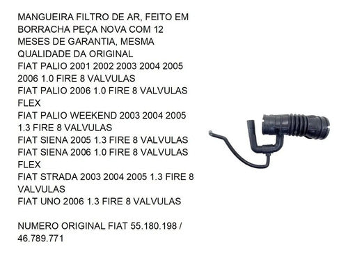 Flori Manguera Filtro De Aire Fiat Uno Fiorino 1.3 8v Fire 3