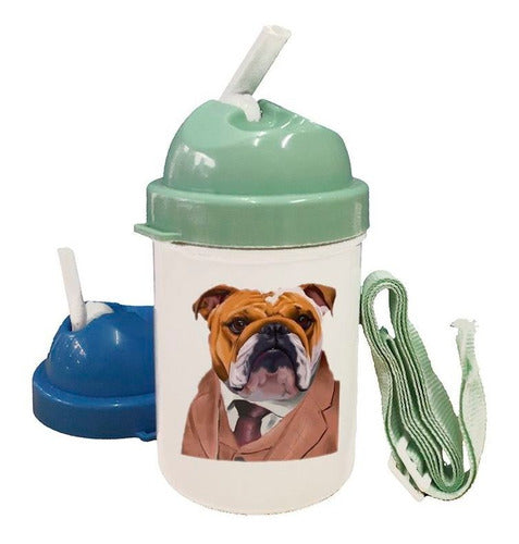 Bulldog English Water Bottle with Suit and Tie 0