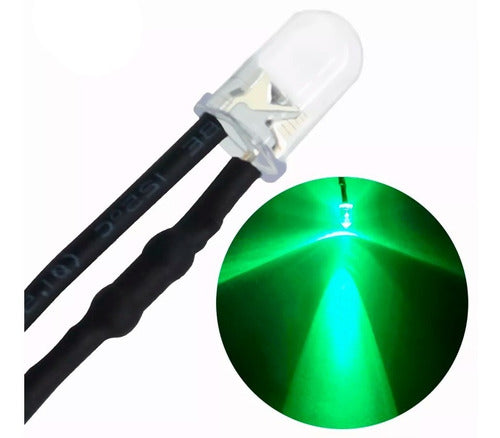 Adichip 5mm Green High Brightness LED Diode 12V with 20cm Cable 0