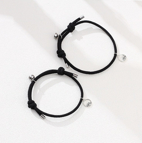 Magnetic Black Cord Bracelets for Couples, Sea and Mountain 1