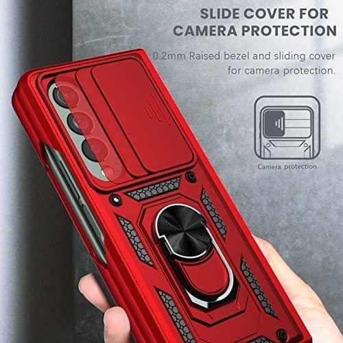 Funda Samsung Galaxy Z Fold 4 De Grado Militar C/anillo Rojo 1