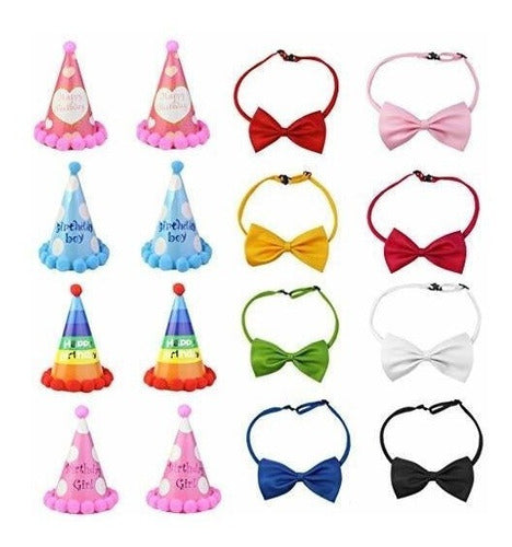 Yookat 8 Pieces Party Hat Set for Dogs with 8 Bow Tie Accessories 0