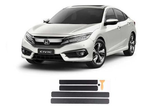 Kenny Molduras Tuning Accessory Carbon Vinyl Door Sill Covers for Honda Civic 2010 1