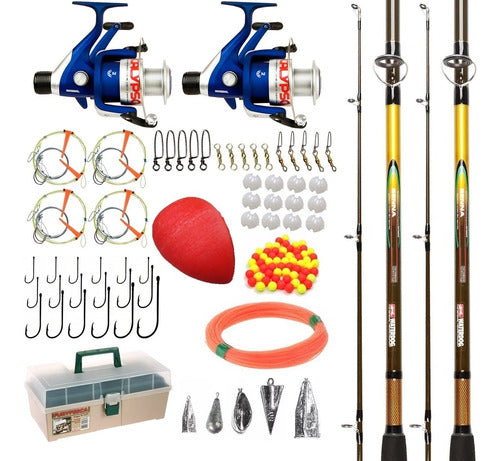 Fishing Kit + 2 Fishing Rods 1.95m + 2 Reels 2 Rule + Complete River Box 0