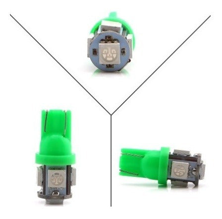 Pack De 4 Lámparas T10  Con 5 Led Smd 5050 Verde 5