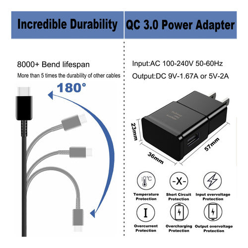 Baoota Quick Charge 3.0, Cable Usb Tipo C Con Cargador De Pa 5