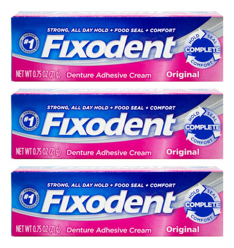 Fixodent Original Adhesivo Prótesis Dental Dientes 21gr X3 0