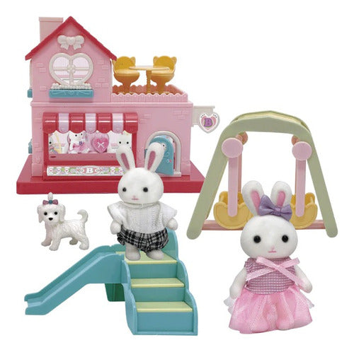 Bunny Family Little Rabbits Play Park 2 Dolls Slide 0