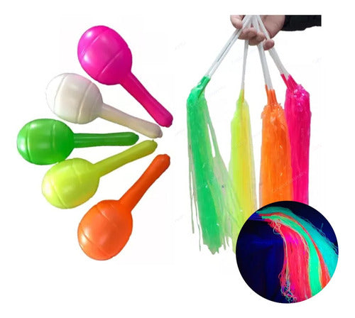 Combo 50 Maracas Fluo + 50 Porras Fluo Brilla Con Luz Uv 0