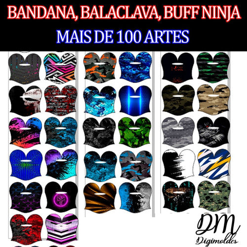 Pacote Molde Digital + 100 Estampas Prontas Balaclava Buff 0