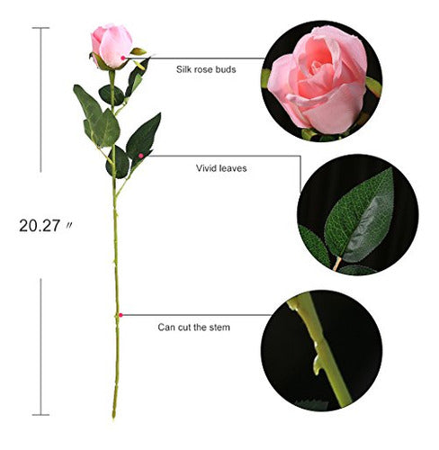 Veryhome Artificial Flowers Silk Roses Pink 50.8cm 5