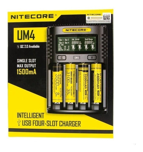 Nitecore UM4 USB Charger 4 Slots Battery Status Display 18650 0