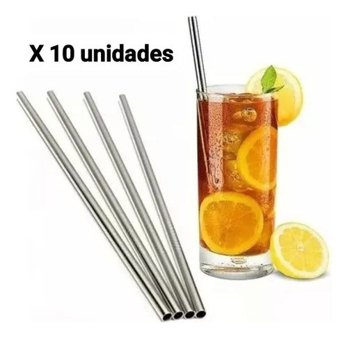 AC Reusable Stainless Steel Straws Set of 10 1