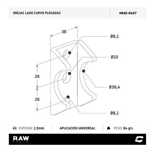 Raw Parts Soporte 2.5mm Plegado Soldar Caño Tubo 38mm 3 Perf 2