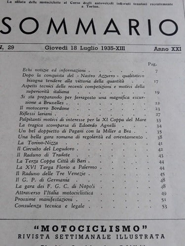 Revista Motociclismo N° 29 Julio De 1935 - Epoca Fascismo 1