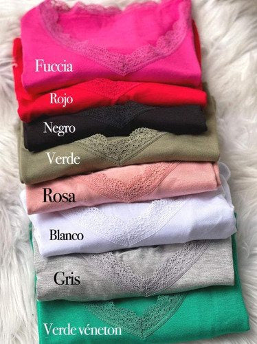 Basic Long Sleeve T-shirt with Lace Detail on V-neck 29