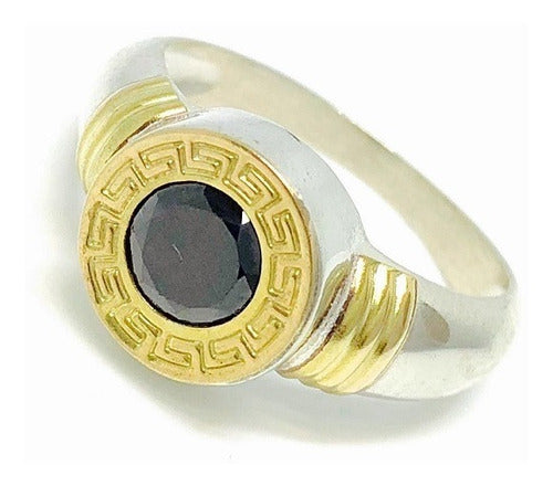 AP 126 Greek Key Medium Ring with 7mm Cubic Stone 0