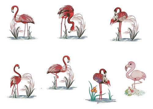 Colorful Flamingos Embroidery Design Pack for Various Machines Pes Jef 0
