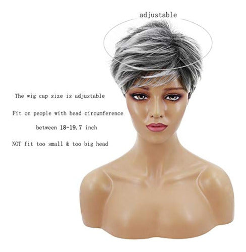 Mipper Short Pixie Cut Wig with Bangs Black to Silver Grey Roots 4