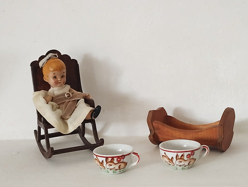 Antiguo Sillón De Muñeca De Juguete Miniatura De Roble 1