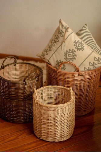 Inversa Deco Round Wicker Firewood Basket with Handles 4