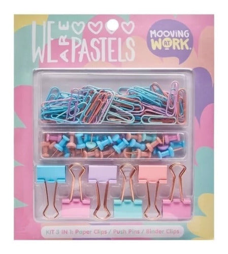 Mooving Maw Pastel 3-In-1 Office Set - Clip+Push Pins+Binder 3