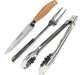 Premium BBQ Set - Stainless Steel Knife with Wooden Handle, Fork, and Tongs 0