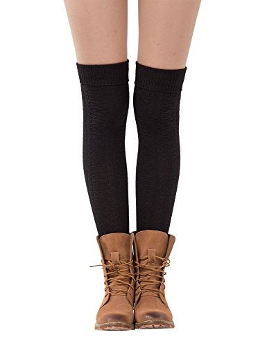 Dimore Womens Knit Cotton Thigh Thick High Socks Over The Knee Long Socks Boot Cuff Socks Gift Black 0