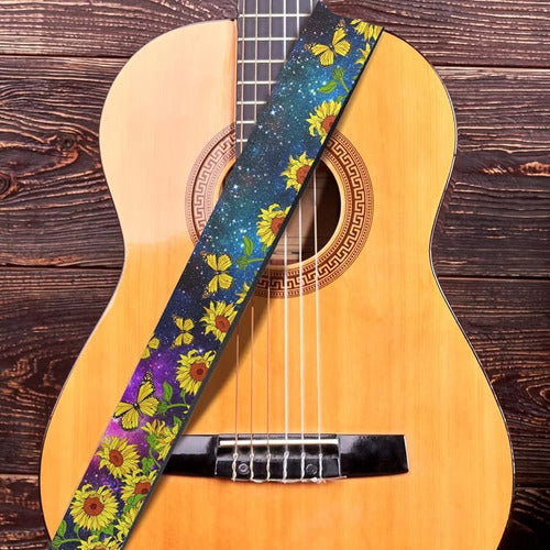 ~? Bulopur Blue Galaxy Yellow Sunflowers Guitar Strap Regalo 1