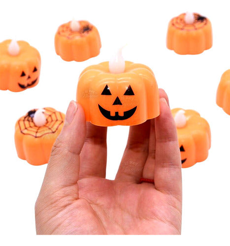 Set of 6 Warm Light Pumpkin LED Electronic Candles for Halloween Decor 0
